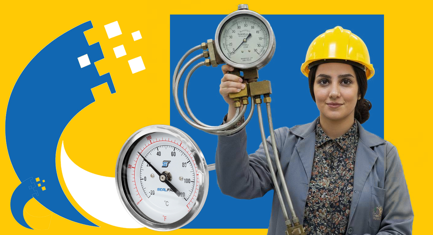 زن مهندس با ترمومتر در دست